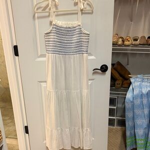 White and Blue Lucky Brand Smocked Maxi Dress